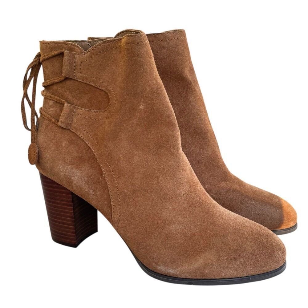 NEW VIONIC Ronnie Brown Suede‎ Zip Heel Lace Up Ankle Booties 9.5 Classic Work